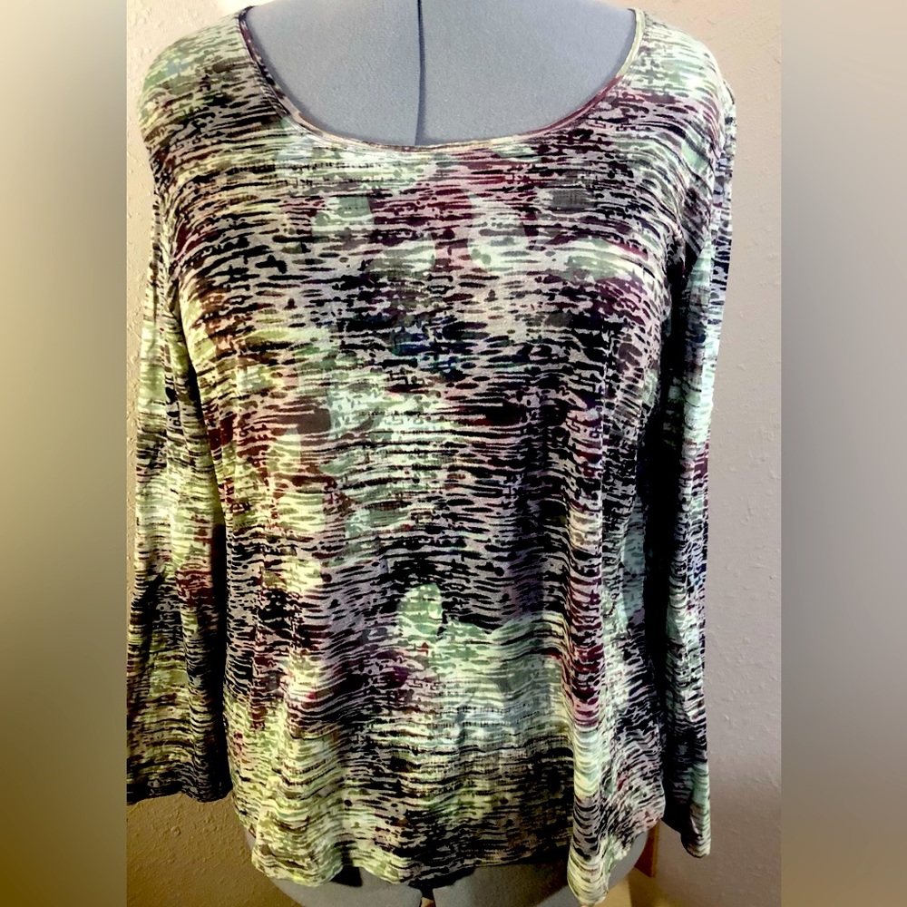 Coldwater Creek XL long sleeve sage green and purple top.